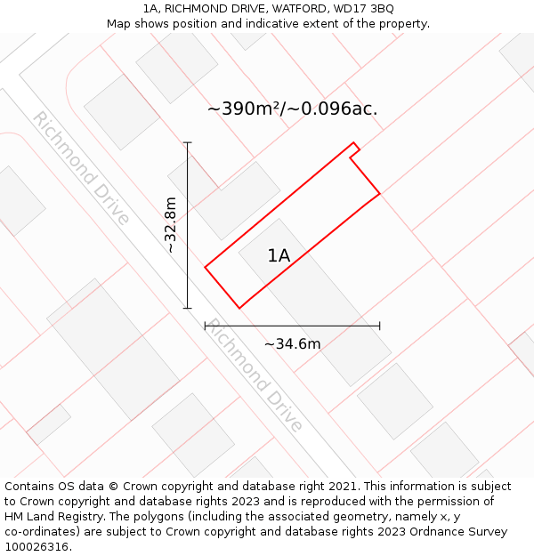 1A, RICHMOND DRIVE, WATFORD, WD17 3BQ: Plot and title map