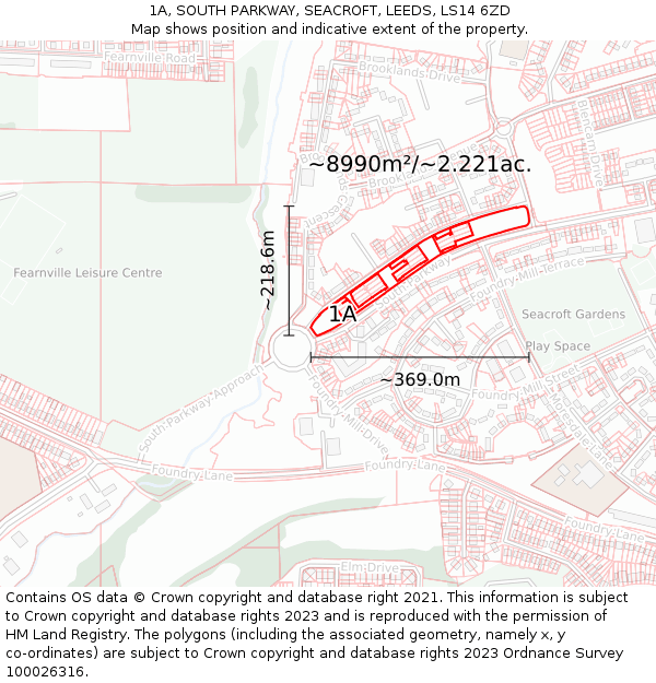 1A, SOUTH PARKWAY, SEACROFT, LEEDS, LS14 6ZD: Plot and title map