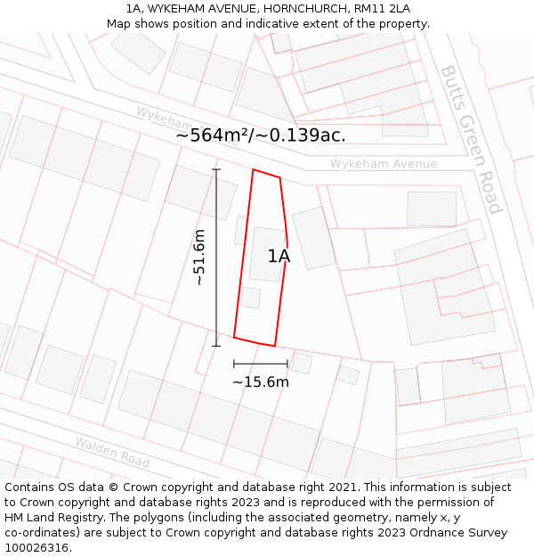 1A, WYKEHAM AVENUE, HORNCHURCH, RM11 2LA: Plot and title map