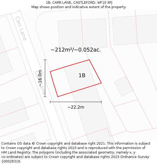 1B, CARR LANE, CASTLEFORD, WF10 4PJ: Plot and title map