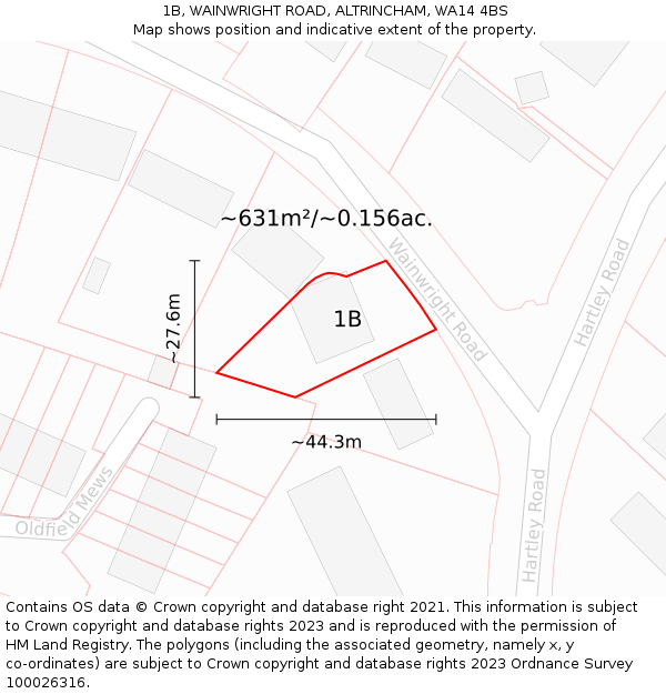 1B, WAINWRIGHT ROAD, ALTRINCHAM, WA14 4BS: Plot and title map