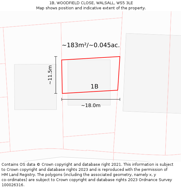 1B, WOODFIELD CLOSE, WALSALL, WS5 3LE: Plot and title map