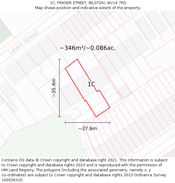 1C, FRASER STREET, BILSTON, WV14 7PD: Plot and title map