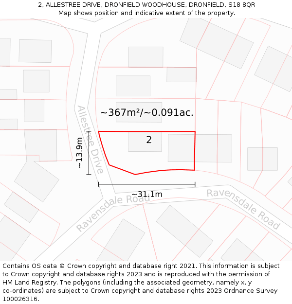 2, ALLESTREE DRIVE, DRONFIELD WOODHOUSE, DRONFIELD, S18 8QR: Plot and title map