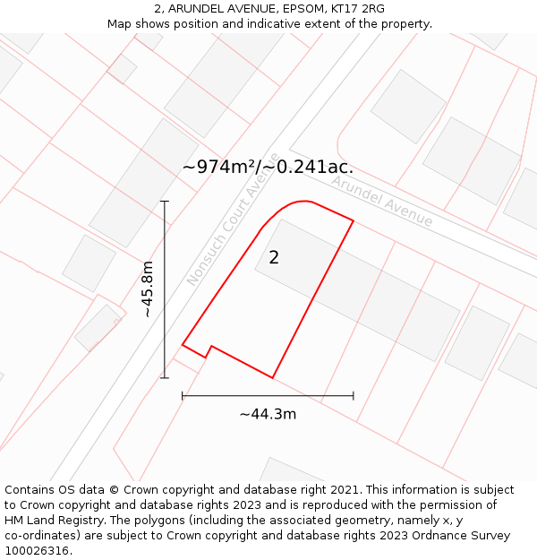 2, ARUNDEL AVENUE, EPSOM, KT17 2RG: Plot and title map