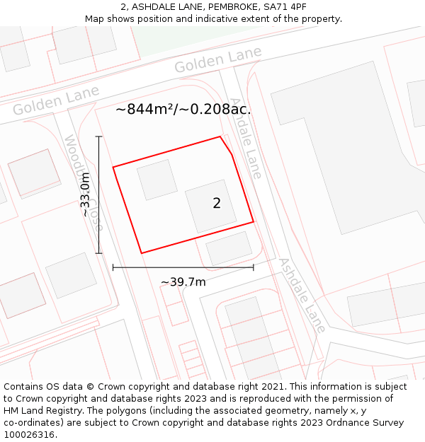 2, ASHDALE LANE, PEMBROKE, SA71 4PF: Plot and title map