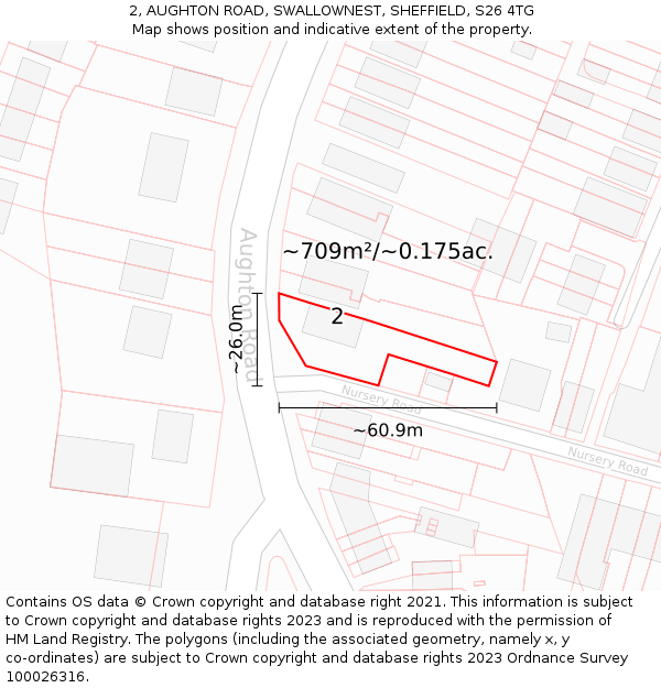 2, AUGHTON ROAD, SWALLOWNEST, SHEFFIELD, S26 4TG: Plot and title map