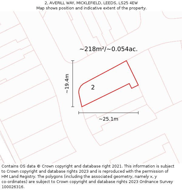 2, AVERILL WAY, MICKLEFIELD, LEEDS, LS25 4EW: Plot and title map