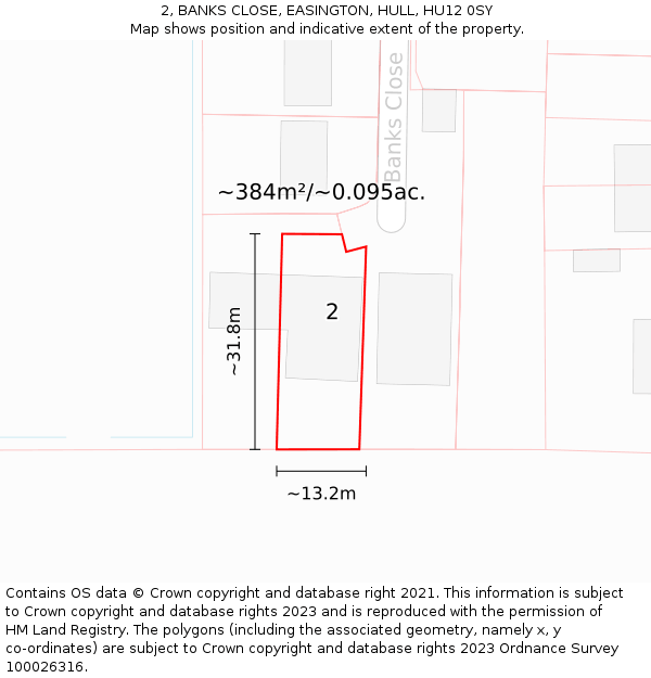 2, BANKS CLOSE, EASINGTON, HULL, HU12 0SY: Plot and title map