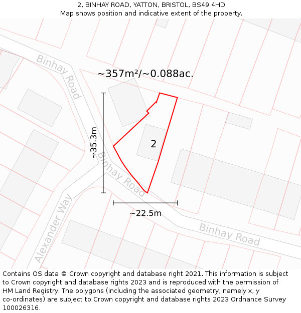 2, BINHAY ROAD, YATTON, BRISTOL, BS49 4HD: Plot and title map