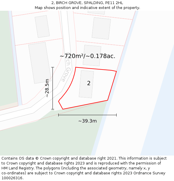 2, BIRCH GROVE, SPALDING, PE11 2HL: Plot and title map