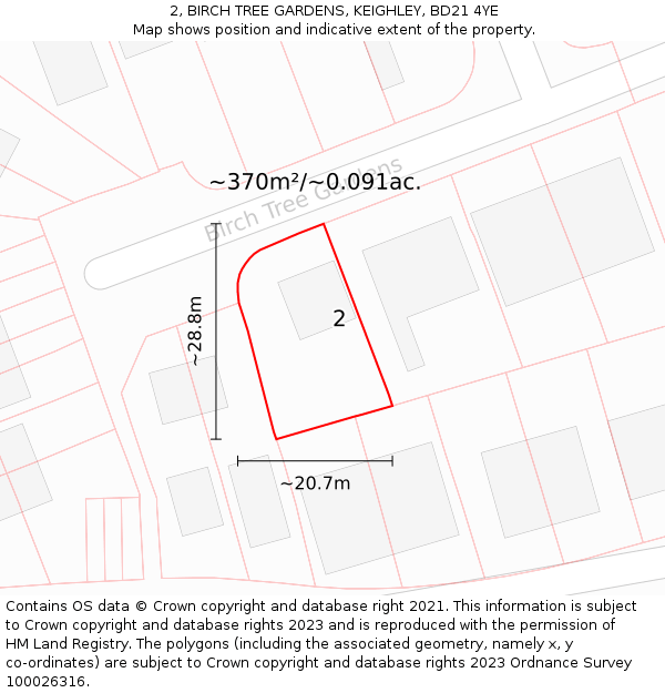 2, BIRCH TREE GARDENS, KEIGHLEY, BD21 4YE: Plot and title map