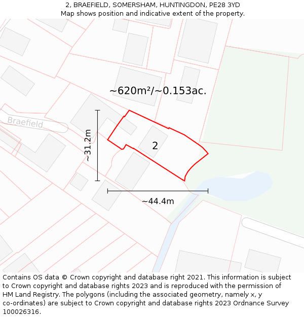 2, BRAEFIELD, SOMERSHAM, HUNTINGDON, PE28 3YD: Plot and title map