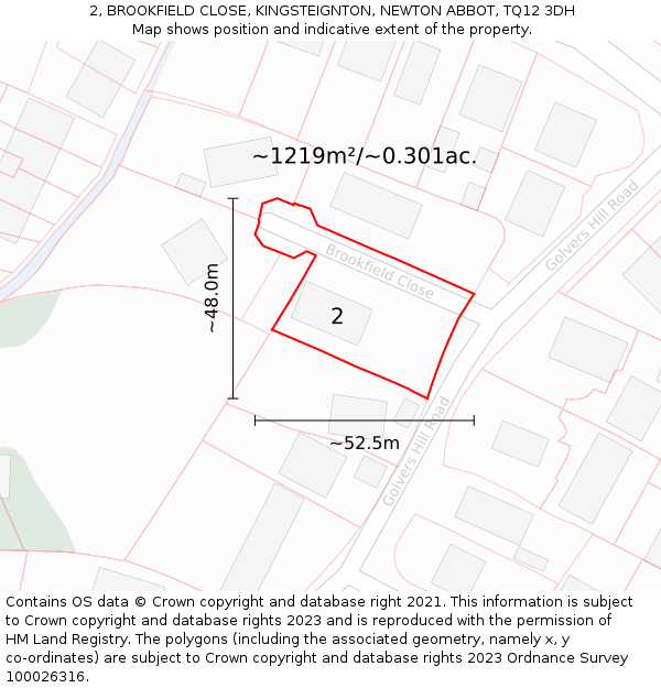 2, BROOKFIELD CLOSE, KINGSTEIGNTON, NEWTON ABBOT, TQ12 3DH: Plot and title map