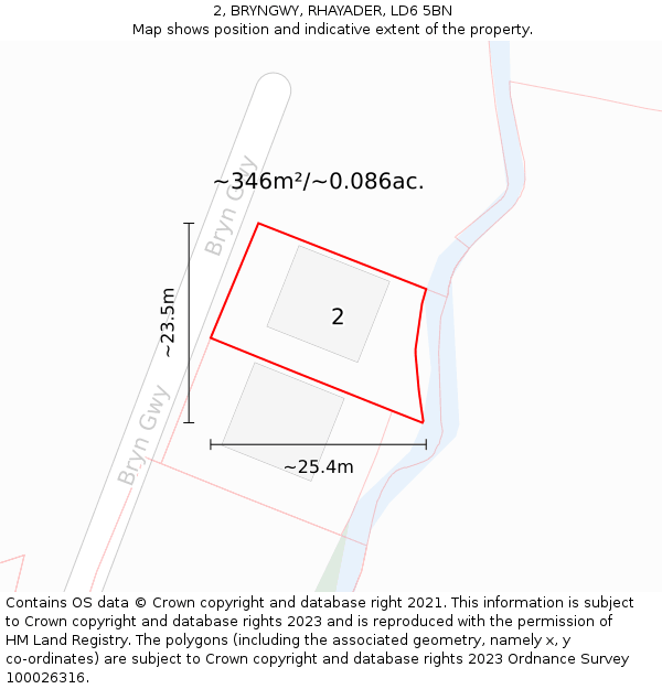 2, BRYNGWY, RHAYADER, LD6 5BN: Plot and title map