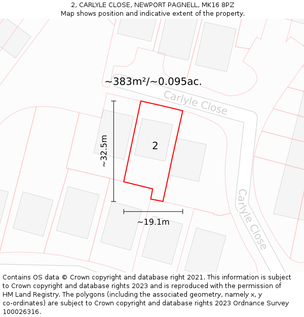 2, CARLYLE CLOSE, NEWPORT PAGNELL, MK16 8PZ: Plot and title map