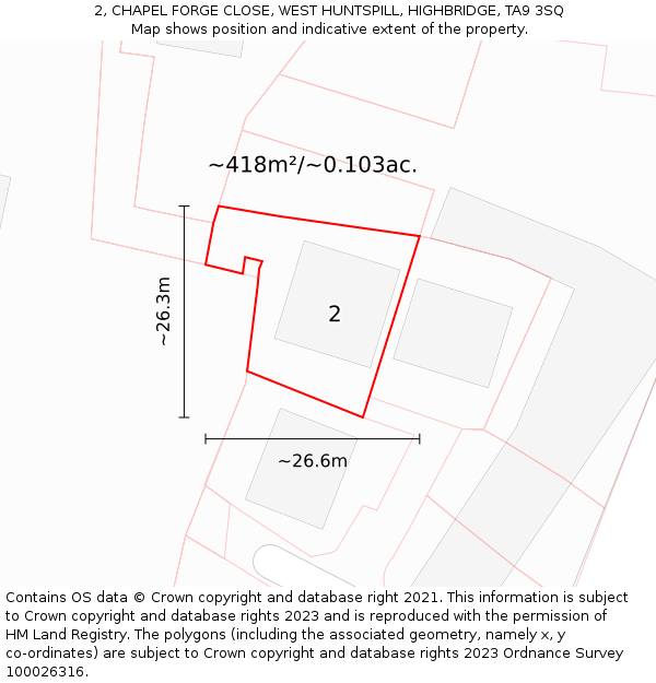 2, CHAPEL FORGE CLOSE, WEST HUNTSPILL, HIGHBRIDGE, TA9 3SQ: Plot and title map