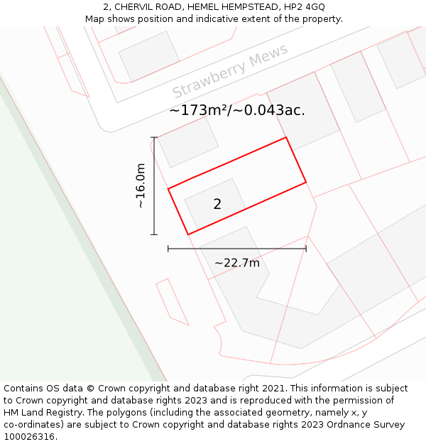 2, CHERVIL ROAD, HEMEL HEMPSTEAD, HP2 4GQ: Plot and title map