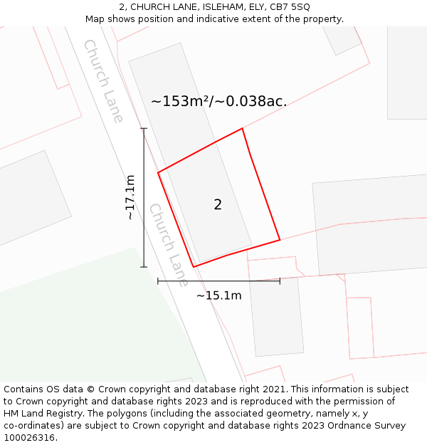 2, CHURCH LANE, ISLEHAM, ELY, CB7 5SQ: Plot and title map