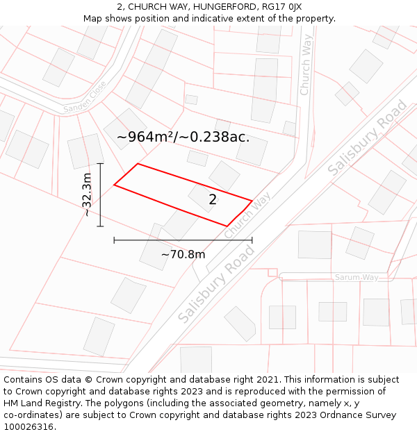 2, CHURCH WAY, HUNGERFORD, RG17 0JX: Plot and title map