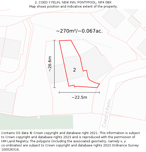 2, COED Y FELIN, NEW INN, PONTYPOOL, NP4 0BX: Plot and title map