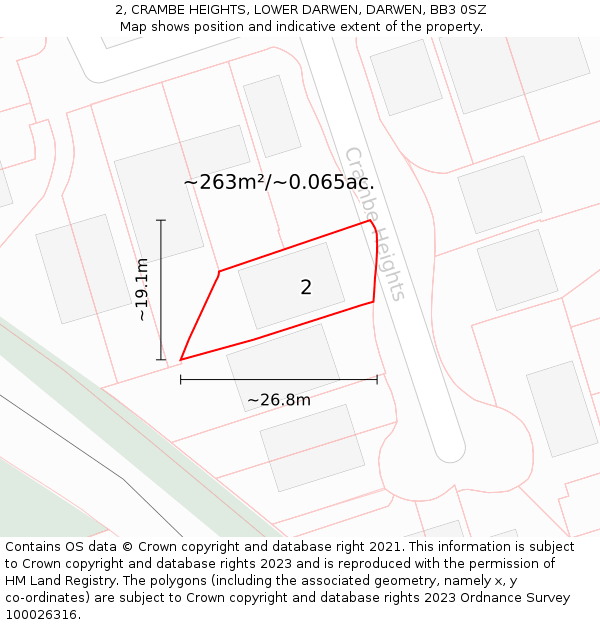 2, CRAMBE HEIGHTS, LOWER DARWEN, DARWEN, BB3 0SZ: Plot and title map