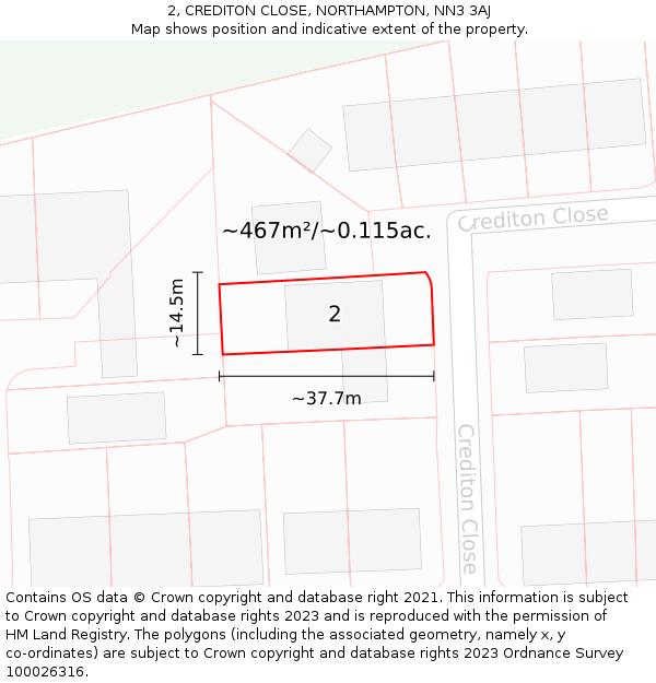 2, CREDITON CLOSE, NORTHAMPTON, NN3 3AJ: Plot and title map