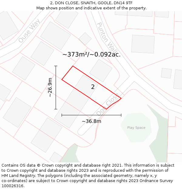 2, DON CLOSE, SNAITH, GOOLE, DN14 9TF: Plot and title map