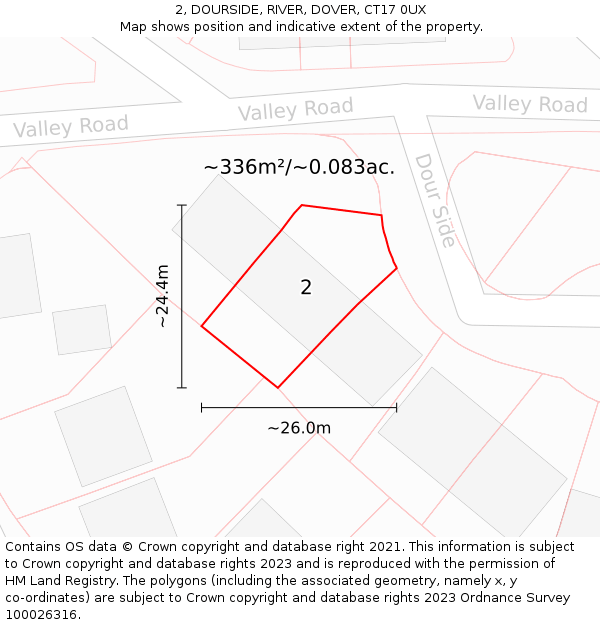 2, DOURSIDE, RIVER, DOVER, CT17 0UX: Plot and title map