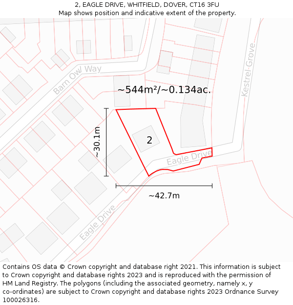 2, EAGLE DRIVE, WHITFIELD, DOVER, CT16 3FU: Plot and title map
