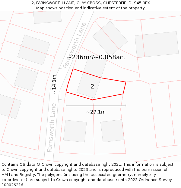 2, FARNSWORTH LANE, CLAY CROSS, CHESTERFIELD, S45 9EX: Plot and title map