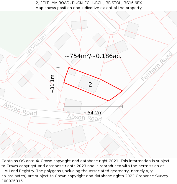 2, FELTHAM ROAD, PUCKLECHURCH, BRISTOL, BS16 9RX: Plot and title map