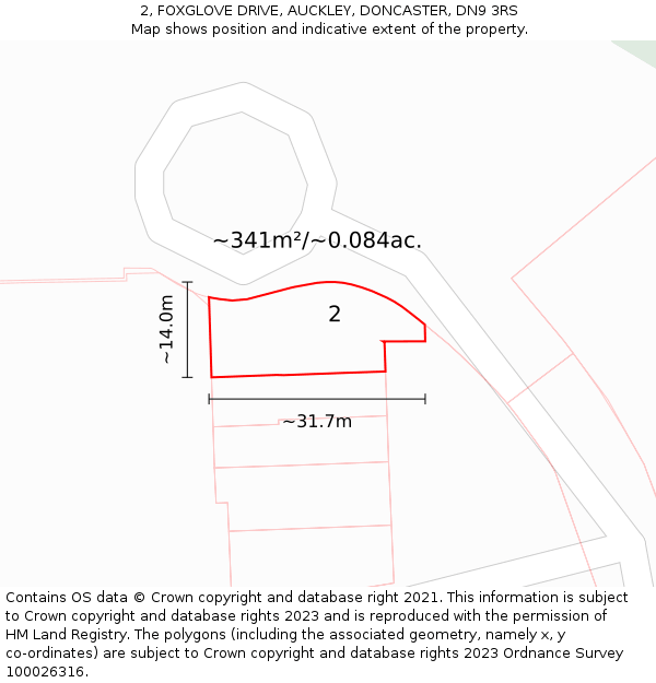 2, FOXGLOVE DRIVE, AUCKLEY, DONCASTER, DN9 3RS: Plot and title map