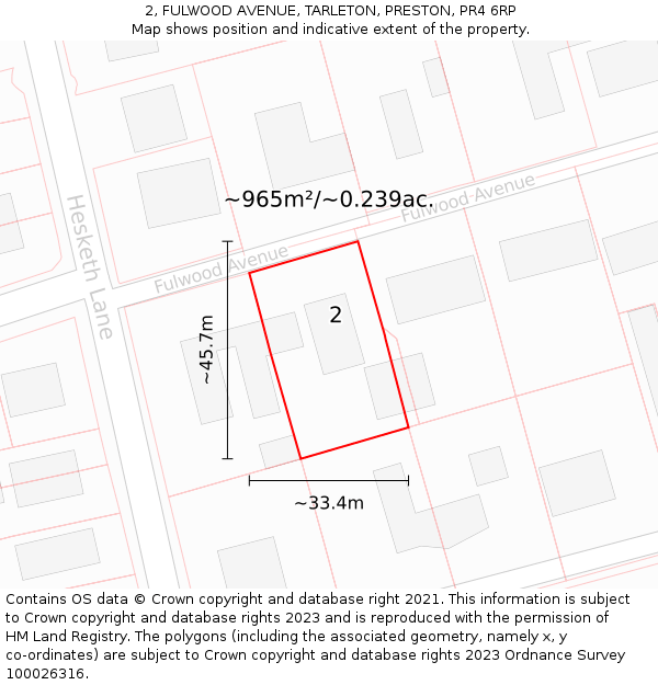 2, FULWOOD AVENUE, TARLETON, PRESTON, PR4 6RP: Plot and title map