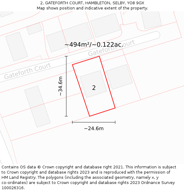 2, GATEFORTH COURT, HAMBLETON, SELBY, YO8 9GX: Plot and title map