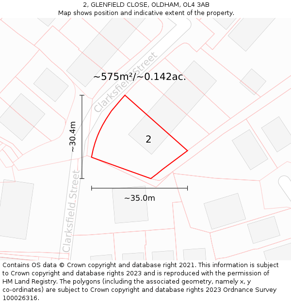 2, GLENFIELD CLOSE, OLDHAM, OL4 3AB: Plot and title map