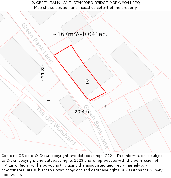 2, GREEN BANK LANE, STAMFORD BRIDGE, YORK, YO41 1PQ: Plot and title map