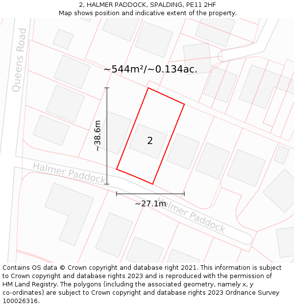 2, HALMER PADDOCK, SPALDING, PE11 2HF: Plot and title map