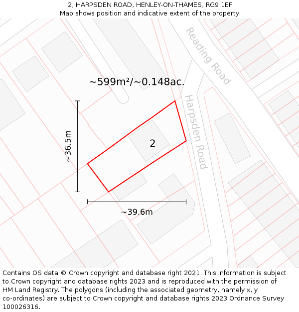 2, HARPSDEN ROAD, HENLEY-ON-THAMES, RG9 1EF: Plot and title map