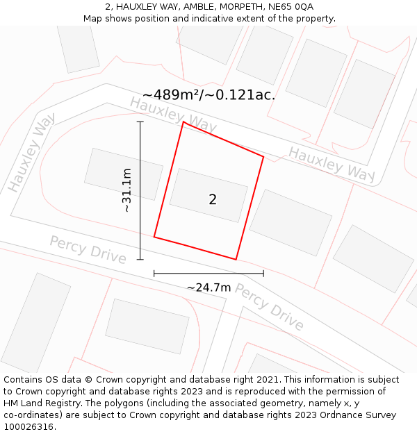 2, HAUXLEY WAY, AMBLE, MORPETH, NE65 0QA: Plot and title map