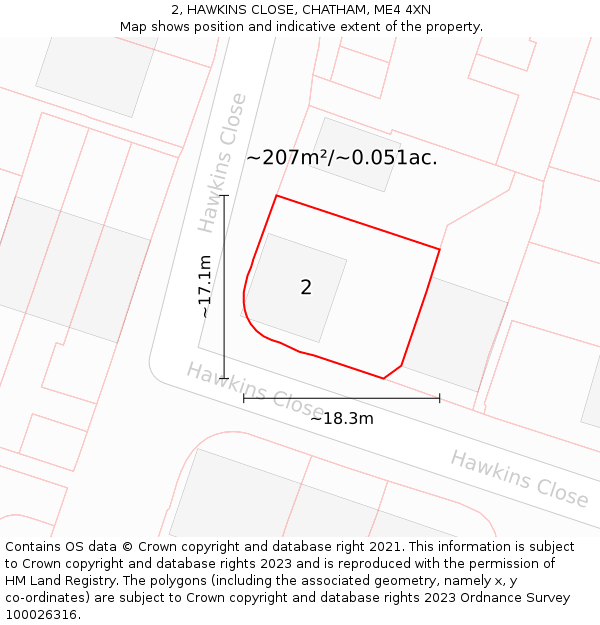 2, HAWKINS CLOSE, CHATHAM, ME4 4XN: Plot and title map