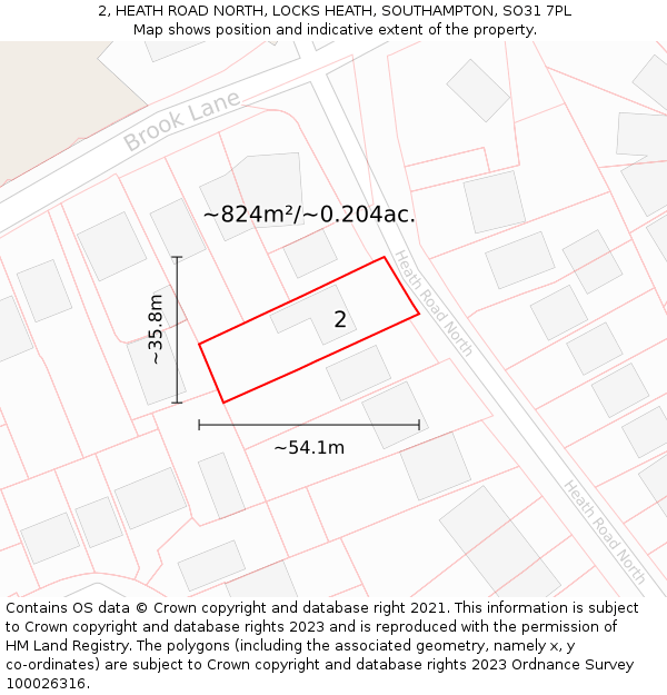 2, HEATH ROAD NORTH, LOCKS HEATH, SOUTHAMPTON, SO31 7PL: Plot and title map