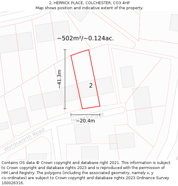 2, HERRICK PLACE, COLCHESTER, CO3 4HP: Plot and title map