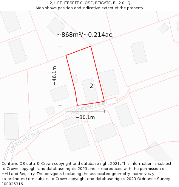 2, HETHERSETT CLOSE, REIGATE, RH2 0HQ: Plot and title map