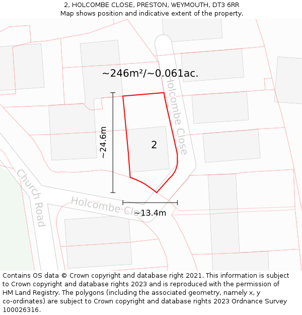 2, HOLCOMBE CLOSE, PRESTON, WEYMOUTH, DT3 6RR: Plot and title map