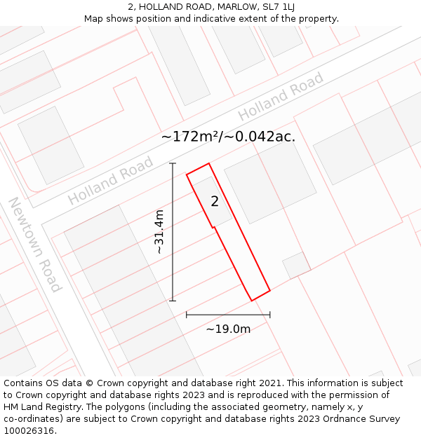 2, HOLLAND ROAD, MARLOW, SL7 1LJ: Plot and title map