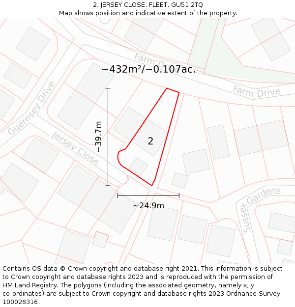 2, JERSEY CLOSE, FLEET, GU51 2TQ: Plot and title map