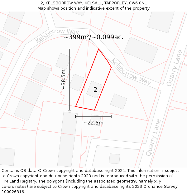 2, KELSBORROW WAY, KELSALL, TARPORLEY, CW6 0NL: Plot and title map