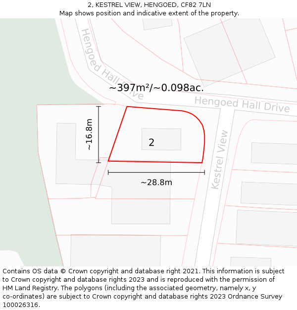 2, KESTREL VIEW, HENGOED, CF82 7LN: Plot and title map