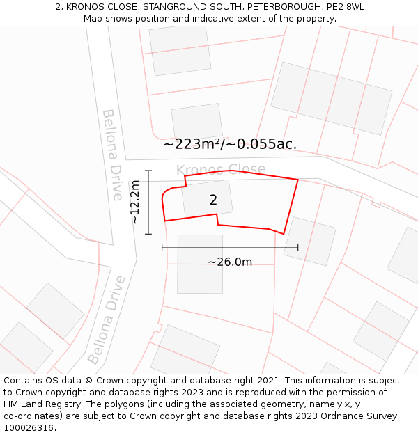 2, KRONOS CLOSE, STANGROUND SOUTH, PETERBOROUGH, PE2 8WL: Plot and title map